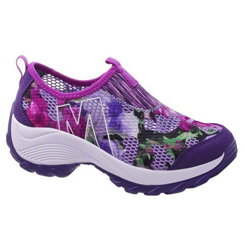 Fashionable Multicolor and Floral Print Design Women's Athletic Shoes - Pourpre 38