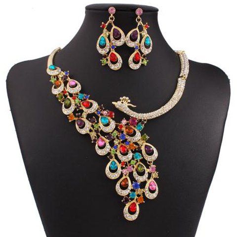 A Suit of Gorgeous Gem Rhinestone Phoenix Necklace and Earrings For Women - multicolore 