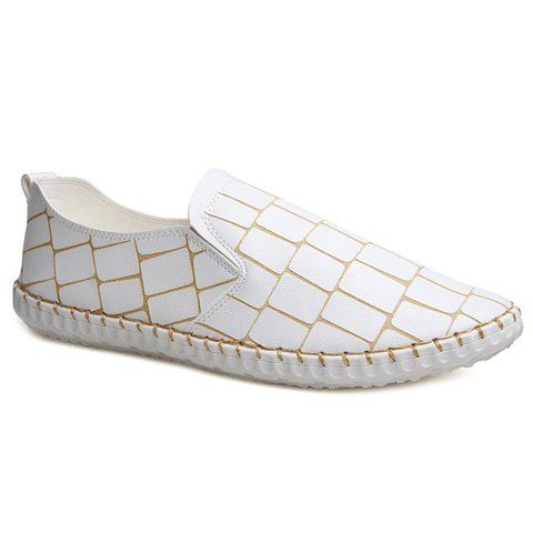 Stylish Stitching and Plaid Pattern Design Men's Casual Shoes - Blanc 40