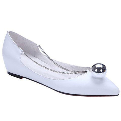Simple Chain and Metal Design Women's Flat Shoes - Blanc 36