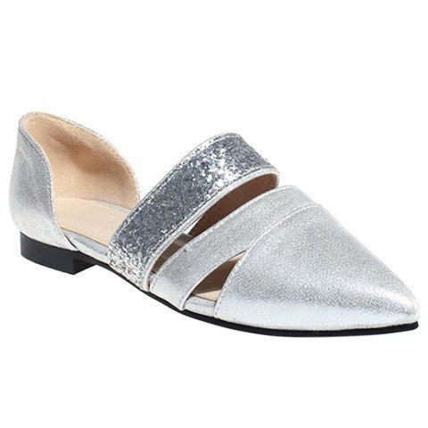 Fashion Color Block and Sequins Design  Women's Flat Shoes - Argent 36