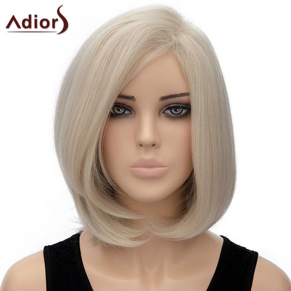 Bob Hairstyle Straight Side Parting Nobby Lumière lin court synthétique Adilors perruque pour les femmes - Lin Clair 
