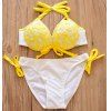 Trendy Fleur autocollantes Halter Bikini Costume Maillots de bain pour les femmes - Jaune S