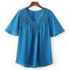 Stylish Women's V-Neck Lace Splicing Butterfly Sleeve Blouse - Bleu S