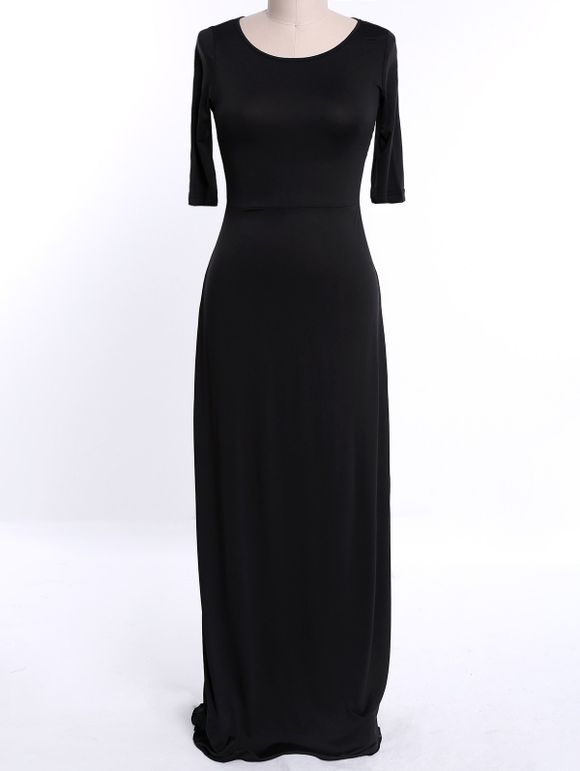Casual Cou Jewel taille haute à manches courtes robe noire pour les femmes - Noir 3XL