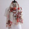 Chic Flower and Butterfly Pattern Fringed Edge Women's Voile Scarf - Blanc Cassé 