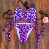 Élégant Self-Tie imprimé léopard Halter Neck femmes s 'Bikini Set - Pourpre XL