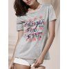 Chic manches courtes Jewel Neck Gris Lettre T-shirt pour les femmes - Gris S