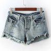 Trendy Bleach Wash Side Slit Raw Edge Denim Shorts pour les femmes - Bleu Toile de Jean M