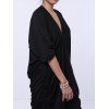 Casual Plunging Neck 3/4 Batwing Sleeve Ruffled Solid Color Women's Dress - BLACK ONE SIZE