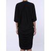 Casual Plunging Neck 3/4 Batwing Sleeve Ruffled Solid Color Women's Dress - BLACK ONE SIZE