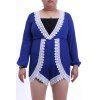 Stylish Plunging Neck Long Sleeve Laciness Plus Size Women's Playsuit - Bleu XL
