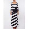 Stylish Scoop Neck 3/4 Sleeve Striped Women's Maxi Dress - BLACK S