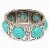 Magnifique ronde Faux Turquoise Embossed Bracelet pour les femmes - Argent et Bleu 