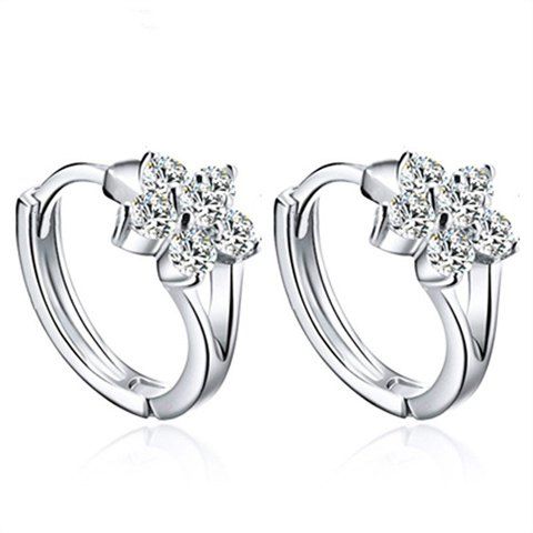 Pair of Elegant Rhinestoned Flower Hoop Earrings For Women - Argent 