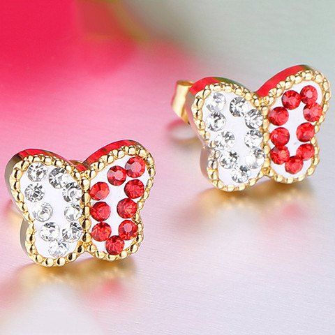 Pair of Chic Style Rhinestone Alloy Butterfly Earrings For Women - Rouge 
