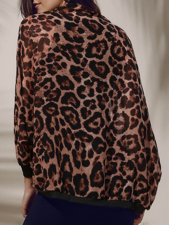 Leopard Imprimer élégant 3/4 manches en mousseline de soie Cardigan - Noir ONE SIZE