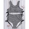 Maillot de bain élégant col haut rayé Lacets Femmes - Blanc et Noir S