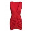 Plongeant Neck manches solides Mini-robe couleur de femmes sexy - Rouge L
