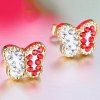 Pair of Chic Style Rhinestone Alloy Butterfly Earrings For Women - Rouge 