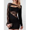 Trendy Long Sleeves Lace Panel Hollow Out Dress - BLACK ONE SIZE(FIT SIZE XS TO M)