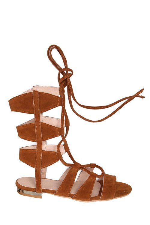 Casual Lace-Up and Solid Color Design Sandals For Women - Brun 36