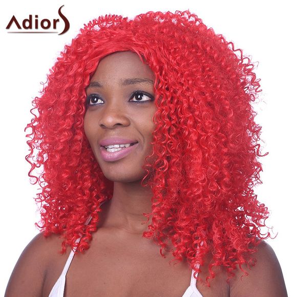 Perruque Sans Bonnet Afro Frisée Hirsute Rouge Longue Résistante à La Chaleur pour Femme - Rouge 