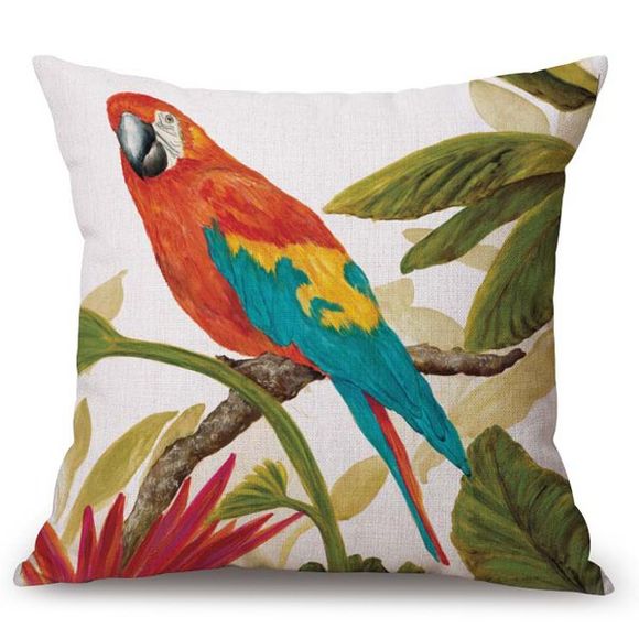 Chic Parrot Motif Carré Lin Taie (Sans Oreiller intérieur) - multicolore 