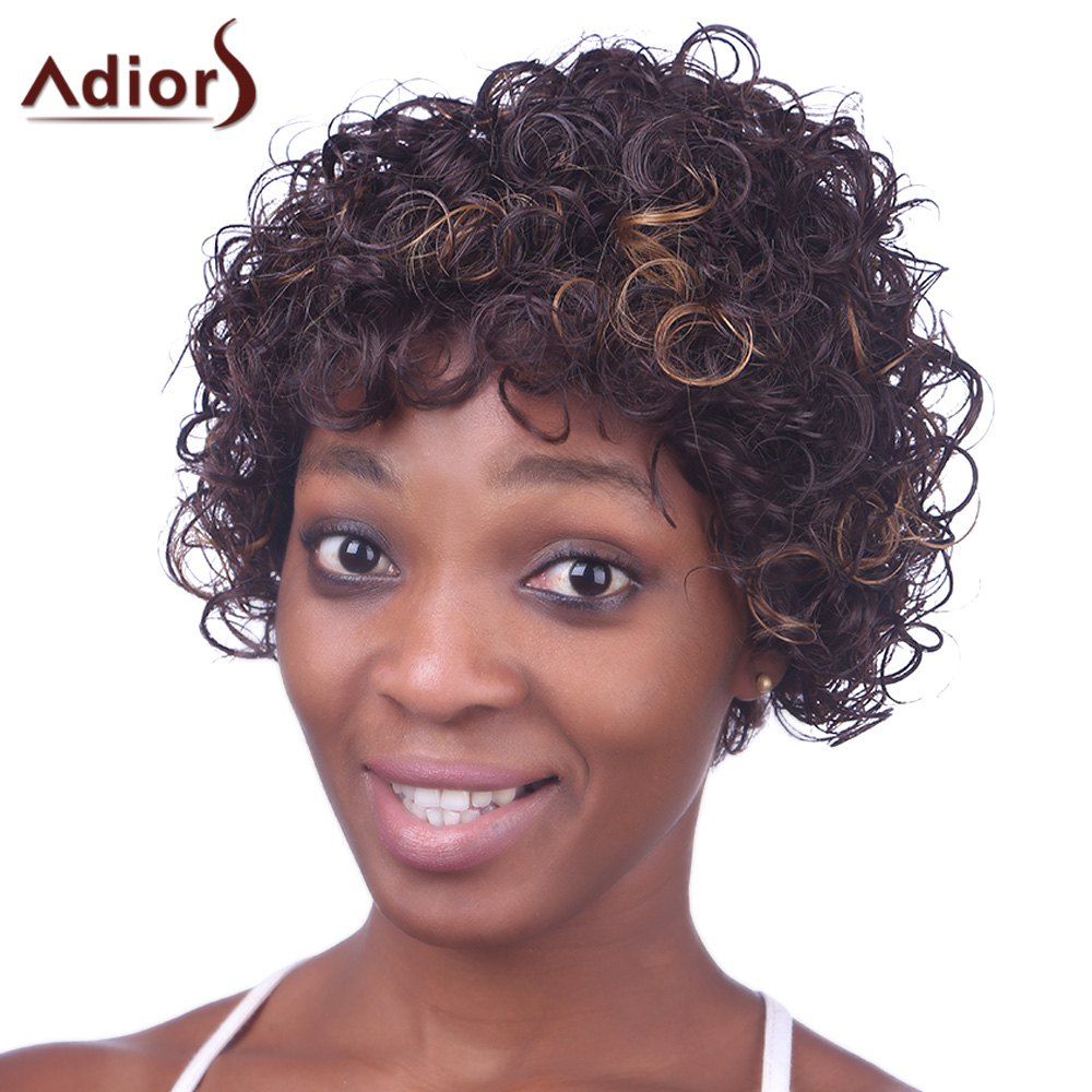 

Charming Light Brown Mixed Synthetic Fluffy Kinky Curly Short Women's Capless Wig, Colormix