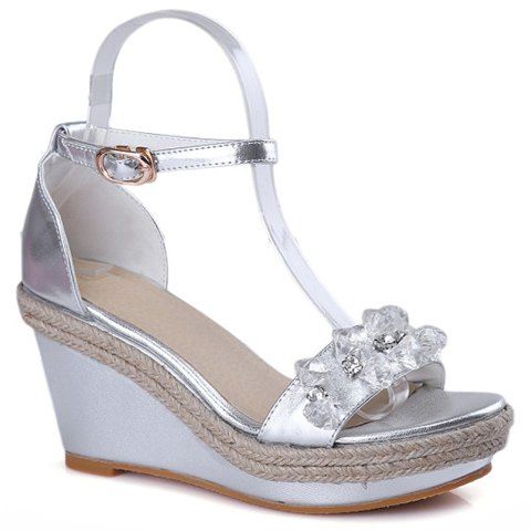 Fashionable Crystals and Weaving Design Women's Sandals - Argent 39