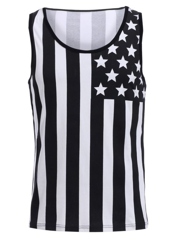 Le Hit Fashion Round Flag Neck américain Print Men Tank Top Couleur - Noir M