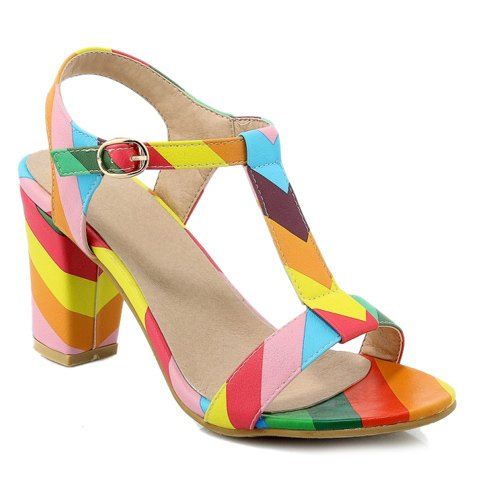 Sandales Trendy Color Block et T-Strap Conception Femmes  's - multicolore 37