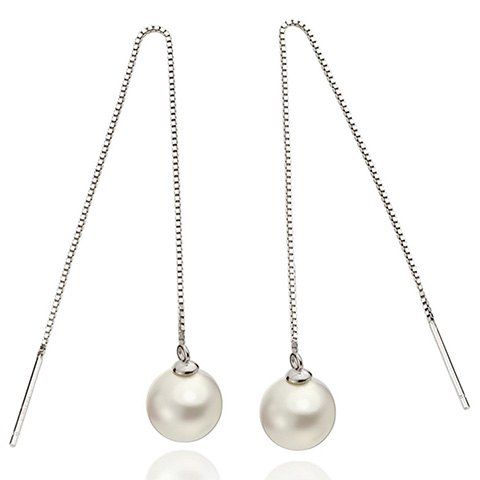 Paire de boucles d'oreilles élégantes Faux de la chaîne de perles pour les femmes - Blanc 
