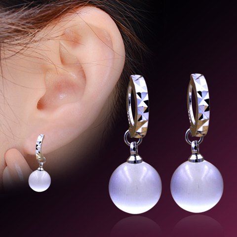 Paire de Élégant Faux jade blanc Boucles d'oreilles pour les femmes - Blanc 