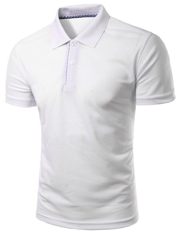 

Solid Color Slimming Turn-Down Collar Short Sleeve Men's Polo T-Shirt, White