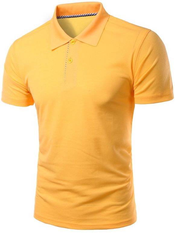 Solid Color Slimming col rabattu manches courtes hommes  's Polo T-Shirt - Jaune M