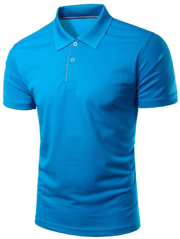 Solid Color Slimming col rabattu manches courtes hommes  's Polo T-Shirt - Bleu Saphir M
