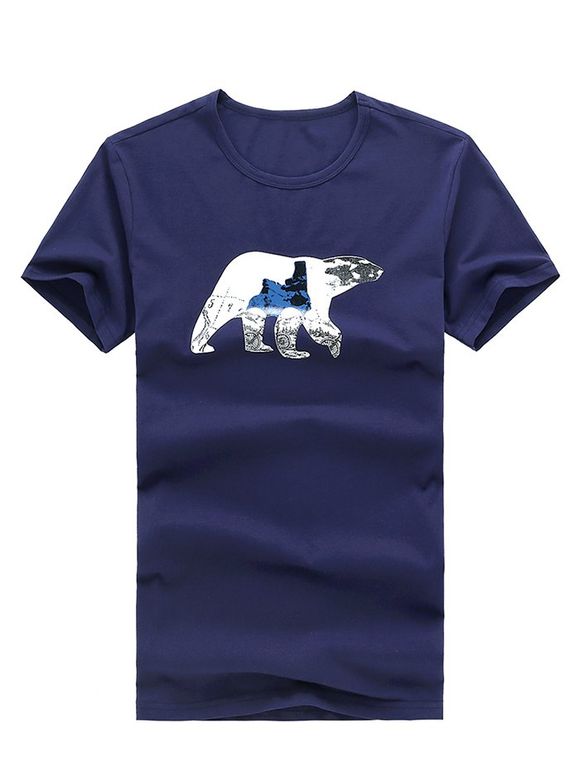 Casual Animal Printed Scoop Neck Men's Solid Color T-Shirt - Bleu XL