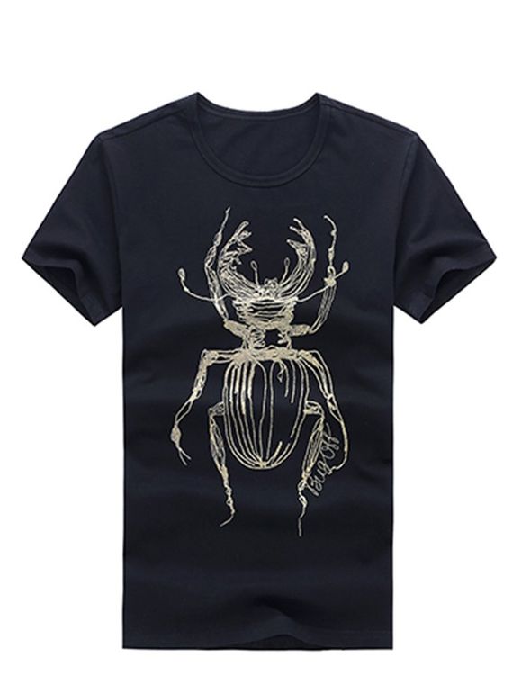 Casual Spider Printed Scoop Neck Men's Solid Color T-Shirt - Noir 2XL