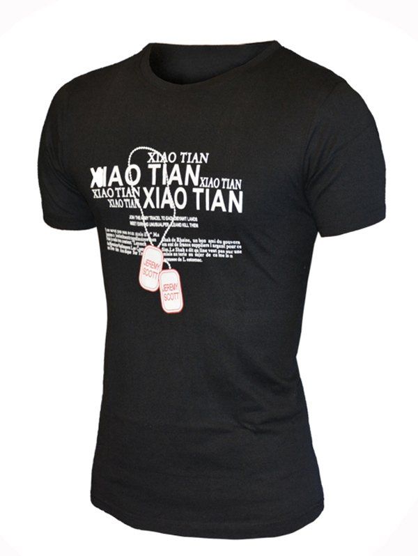 

Round Neck Letters Print Pattern Short Sleeve Men's T-Shirt, Black