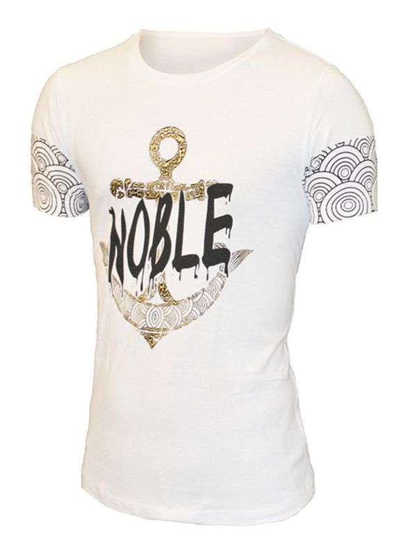 T-shirt col rond Lettre et Anchor motif imprimé à manches courtes hommes s ' - Blanc M