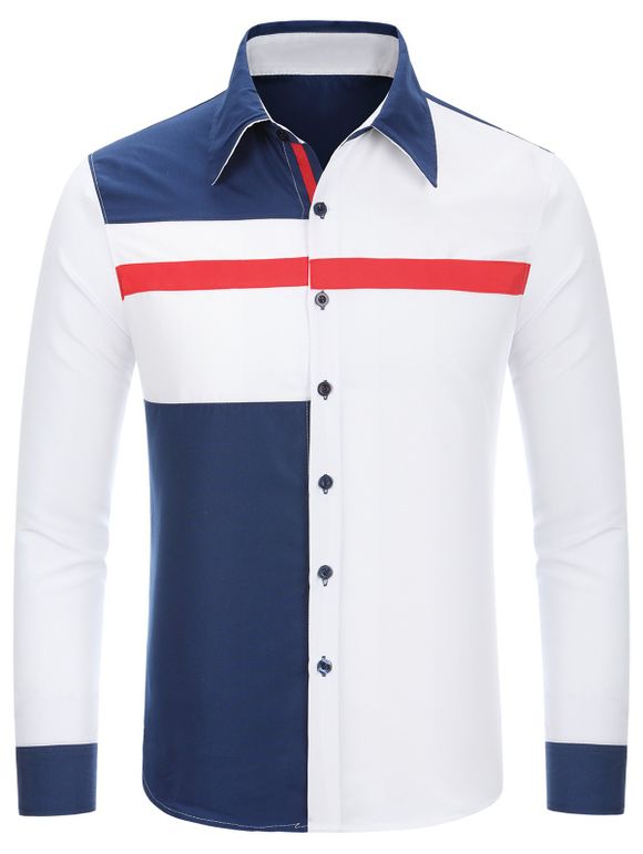 Trendy irrégulière Trois Couleurs Splicing shirt Col Polyester manches longues hommes Chemise Minceur - Blanc L
