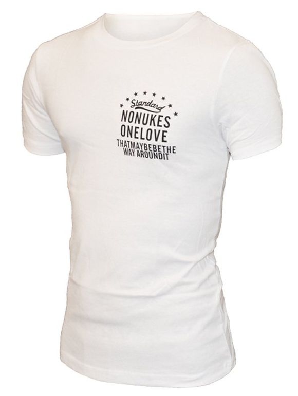 T-Shirt Manches Courtes à Col Rond Motif Crâne Fleur et Inscription pour Hommes - Blanc XL
