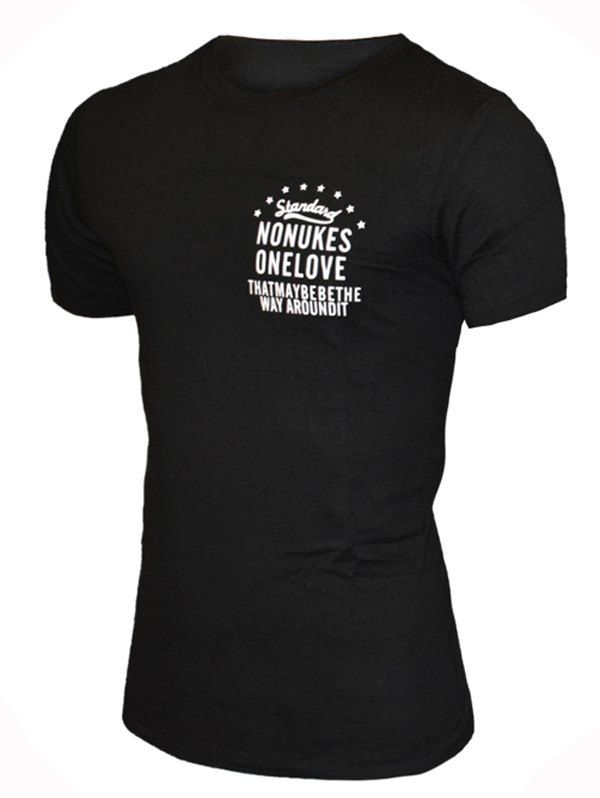 

Round Neck Letter and Flower Skull Print Pattern Short Sleeve Men's T-Shirt, Black
