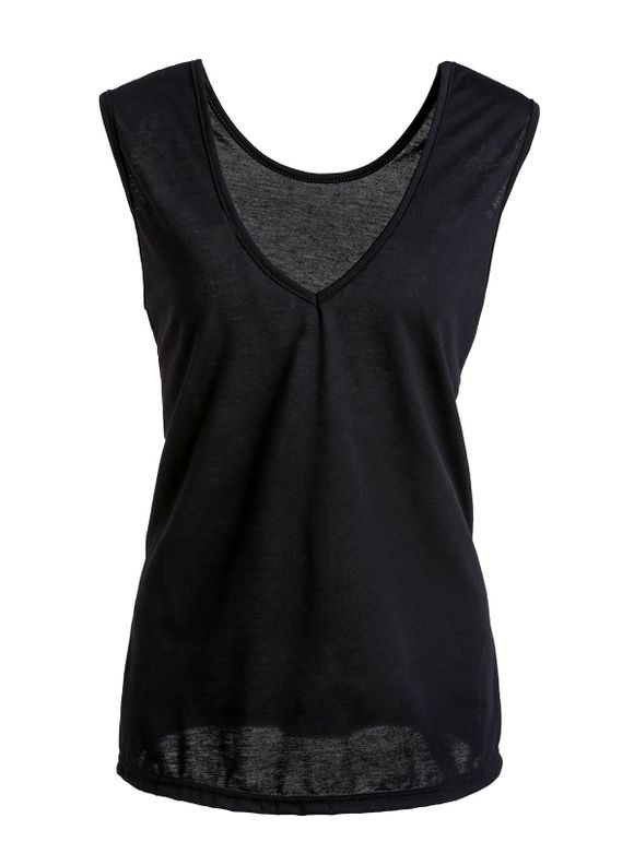 Col rond manches Side Slit T-Shirt Brief Pure Color pour les femmes - Noir M