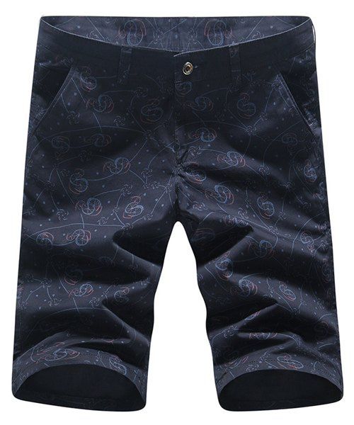Fashion Abstract Print Straight Legs Men's Zipper Fly Shorts - Bleu 31