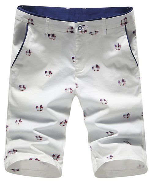 Casual Abstract Print Straight Leg Men's Zipper Fly Shorts - Blanc 34