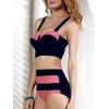 Chic taille haute Cut Out Color Block Spliced ​​femmes s 'Bikini Set - Pastèque Rouge M