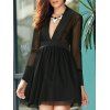 Trendy Long Sleeve Plunging Neck Pure Color See-Through Women's Dress - Noir L