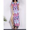 Alluring Printed Short Sleeve Side Slit Women's Dress - multicolore M